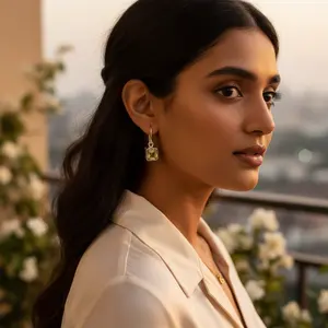 Boucles d'oreilles pendantes carrées en argent 925 avec perle d'eau douce, bijoux vintage plaqués or pour femmes, pierre principale en citrine, qualité cadeau - Product Image 2