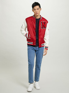 Veste de sport pour homme en laine rouge vintage, col montant, fermeture éclair, style tendance pour l'hiver - Product Image 5