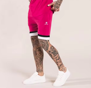 ปรับแต่งเสื้อยืดแขนสั้นผ้าฝ้ายขายส่ง O-คอและชุดสั้นในสีชมพูร้อน - Product Image 5