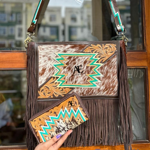 กระเป๋าถือหนังวัวสไตล์ตะวันตกของแท้ใหม่กระเป๋าออกงานกลางคืนสำหรับผู้หญิงกระเป๋าคลัทช์ขนไนลอนซับในเป็นเครื่องมือที่ไม่เหมือนใคร - Product Image 1