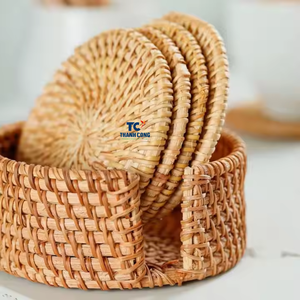 Juego al por mayor de 6 piezas con soporte, posavasos de ratán tejidos a mano, placas base de Taza, almohadillas calientes aisladas, olla para sala de estar y comedor - Product Image 2