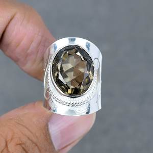 แหวนปาร์ตี้ธรรมชาติเลือกรูปไข่ขนาดใดก็ได้925แข็งชุบเงินสเตอริงทองเหลืองหินควอทซ์สโมกกี้ - Product Image 2