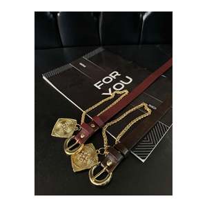 Ceinture pour femme à deux pièces avec chaîne et médaillon, ceinture pour pantalon, veste, robe, chemise - Bordeaux-Marron - Product Image 3