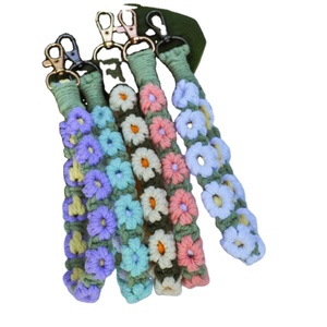 Handmade macrame flower <b>wristlet</b> custom flower <b>wristlet</b> accessory Bohemian <b>wristlet</b> flower keychain Handmade Macrame Keychain - Product Image 1