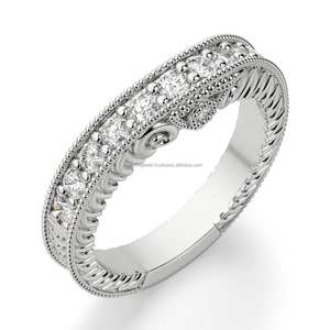 Eternity Wedding Band Moissanite Diamond White Gold Plating <b>silver</b> Vintage Round Brilliant Cut Diamond <b>Stacking</b> Bridal Gift - Product Image 2
