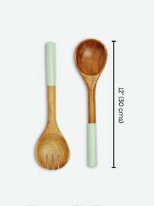 Ensemble de serveurs à salade avec manche en résine, ensemble d'outils de cuisine en bois de mangue d'acacia naturel disponible en Inde - Product Image 3