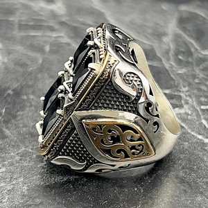 Large Handmade 14k Men's Black Onyx <b>Ring</b> Vintage Ottoman Style <b>Statement</b> Gift for Him Oval Shape Men's Sterling Silver Jewelry - Product Image 4
