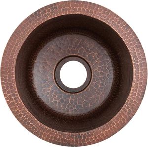 DIVRIS Évier rond en cuivre martelé fait main, vasque simple à poser sur comptoir, finition rustique polie, facile à nettoyer, taille 16 pouces - Product Image 1