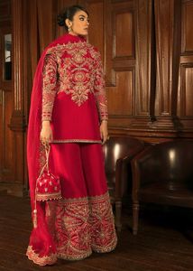 DESIGNER DE TRAVAIL INDIEN/PAKISTANI TENDANCE HEAVY ZARI BRODERIE DABKA TRAVAIL SUR KURTA COURTE AVEC ROBE PLAZO pour fête/mariage = 2024 - Product Image 2