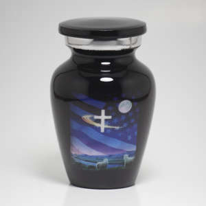 Mini urnes commémoratives bleues avec gravure argentée pour les cendres funéraires, en laiton/aluminium - Product Image 6