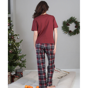 Femmes été automne printemps motif Animal coton respirant pyjamas ensemble taille élastique pull pantalon vie quotidienne taille XL - Product Image 3