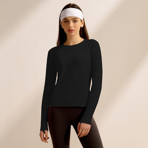 Camiseta Ecológica de Manga Larga para Mujer, Venta al por Mayor, Impresión de Logotipo Personalizado, Ropa Deportiva sin Costuras, 100% Algodón, Tela de Felpa, OEM - Product Image 6