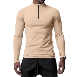 T-shirt de sport pour homme à col montant et fermeture éclair, séchage rapide, entraînement en plein air, course à pied, décontracté, manches longues, collants - Product Image 5