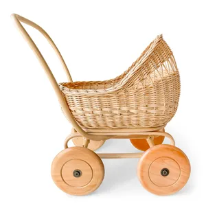 Landau en rotin méticuleux pour enfants landau de poupée naturel classique pour jouer au chariot de bébé en rotin pour les tout-petits - Product Image 1