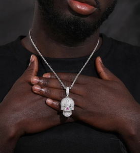 Iced Out Multicolor Skull Pendant Necklace for Men <b>Gold</b> Tone Moissanite Hip Hop Jewellery with Cuban <b>Chain</b> - Product Image 2