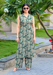 ชุดเสื้อผ้าเรยอนน้ำหนักเบาสำหรับผู้หญิง, ชุดลำลองแขนกุดสวมใส่ได้ทุกวันมีกระดุมตกแต่งลายพิมพ์ดิจิตอลยาวสำหรับงานปาร์ตี้ - Product Image 4