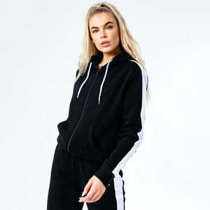 Broderie délavée recadrée Sport Street Wear Logo personnalisé fermeture éclair deux 2 pièces pantalons de survêtement et sweat à capuche ensemble Joggers survêtements femmes - Product Image 1