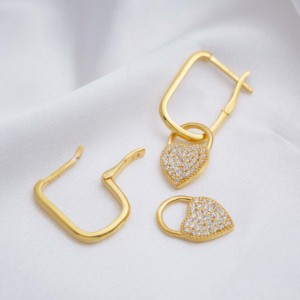 Pendientes Colgantes con Forma de Corazón y Piedra CZ de Diseño Minimalista, Joyería Turca al por Mayor de Plata de Ley 925 - Product Image 2