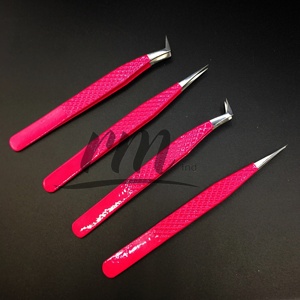 Pince à épiler de qualité supérieure pour la fabrication en gros, droite et en forme de L, à pointe diamantée, rose à argent, pour extensions de cils - Product Image 5