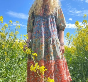 Nouvelle robe pour femmes à manches 3/4, longueur mollet, imprimé floral, multicolore, à volants, ample, imprimée - Product Image 4