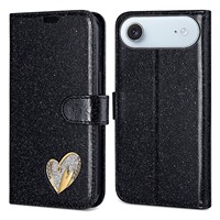 Étui en cuir coeur pailleté pour téléphone portable pour iPhone 17 Air 17 16 15 14 13 Étui en cuir à rabat pour téléphone Étui portefeuille en cuir PU