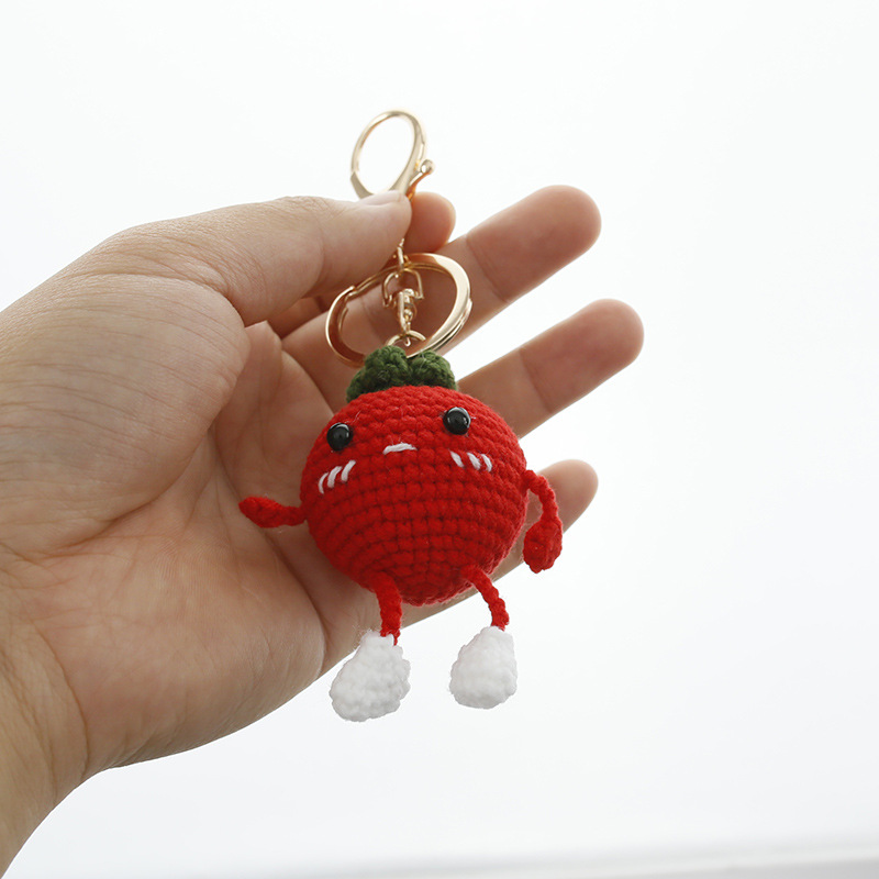 Hand Knitted Cherry Tomato Key Holder - Crochet Amigurumi