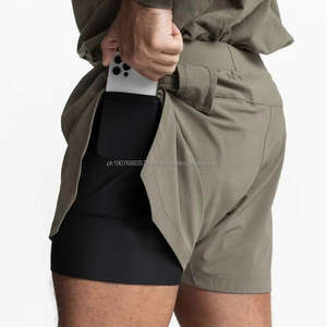 Workout Joggers Shorts for Men Fitness Quick Dry Breathable Training Double <b>Layer</b> Shorts With Pocket Compression Gym Shorts - Product Image 1