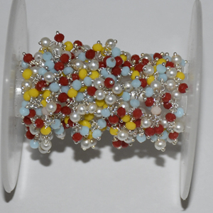 Chaîne de chapelet en perles de verre multicolore plaqué argent, chaîne de perles en fil métallique pour la fabrication de bracelets de bijoux, trouver - Product Image 1