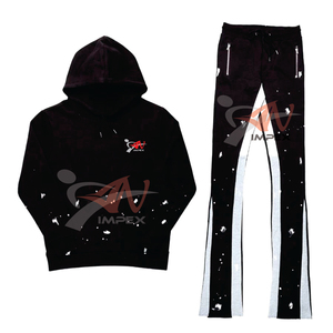 ชุดแทรคสูทสตรีทแวร์สั่งทำพิเศษ คุณภาพสูง กางเกงวอร์มขาบาน เสื้อฮู้ดดี้แบบเรียบไม่มีลาย ชุดจ็อกเกอร์แบบซ้อนสำหรับผู้ชาย - Product Image 2