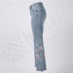 Custom Logo Breathable <b>Women</b> Straight Denim Workout Mid Waist Flat Front Casual Winter Wear Premium Trendy Fashion <b>Trousers</b> - Product Image 3