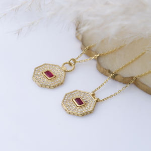 Rubis CZ Octogone Forme Géométrique Argent Charme Collier En Gros Turc 925 Bijoux En Argent Sterling - Product Image 3