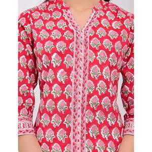 Cotton Block Printed <b>Red</b> Kurti Indian Dresses for Women-<b>Red</b> Lehenga Choli <b>Saree</b> Salwar Kameez Pakistani Salwar All Stitched - Product Image 2