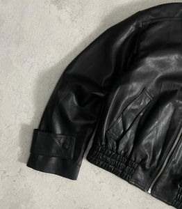 Logo personnalisé OEM veste courte imperméable vierge fermeture éclair coupe carrée Streetwear hommes veste en cuir - Product Image 6