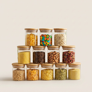 Minimalist Cylinder <b>Glass</b> Spice <b>Jars</b> 200ml Microwavable Bamboo <b>Lid</b> Dishwasher Safe - Product Image 1