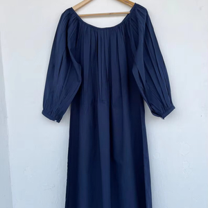 Robe d'été décontractée pour femmes et filles, en coton pur, longueur genou, col en V, manches longues, imprimé floral, écologique, respirante, pour soirée - Product Image 1