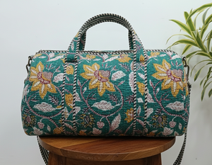 Women's Unique Boho Travel Bag Large Quilted Duffle in Cotton Floral Overnight Weekender Sport Durable Features Holiday Gifts - Product Image 2