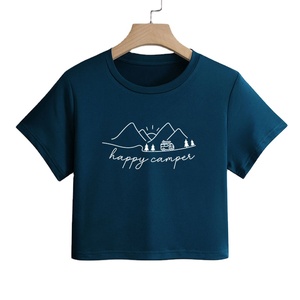 2024 Women's Breathable Cotton Crop <b>Tops</b> Casual Graphic Printed T-Shirt O-Neck Baby Tee Free Size with Button Decoration on Sale - Product Image 5
