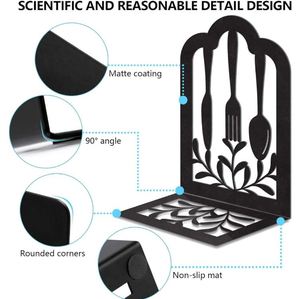 Juego de 2 sujetalibros de metal con diseño de cubiertos de latón AK en acabado recubierto de polvo negro para decoración de biblioteca/Decoración de habitación - Product Image 6