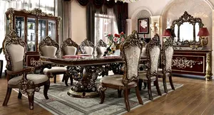 Luxury Design Exquisite Carving Teak Wood Dining Table Set Premium White Dining Room Furniture 6-Seater Dining Room Suite For UK - Product Image 6