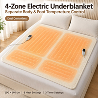 Chauffe-lit électrique 4 zones à double commande pour lit double, 6 niveaux de chaleur, zone des pieds, lavable, chauffage PTC domestique pour l'hiver