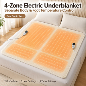 Manta Eléctrica de 4 Zonas con Control Dual para Cama Doble, 6 Ajustes de Calor, Zona para Pies, Lavable, Calefacción <span class=keywords><strong>PTC</strong></span> para el Hogar en Invierno - Product Image 1