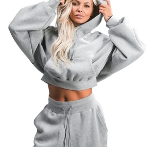 Womens Cropped Hoodie Pullover Blank Sweatshirt Custom Logo Hooded <b>Top</b> OEM ODM Clothing Supplier Wholesale - Product Image 1