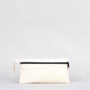 Práctico estuche para lápices de tela de algodón blanco, 8x4, con cremallera frontal, en blanco - Product Image 1