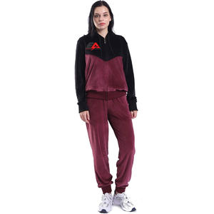 Venta al por mayor personalizado mujer invierno Casual chándal conjunto algodón poliéster sudor traje cremallera sólido Jogging traje personalizable - Product Image 1