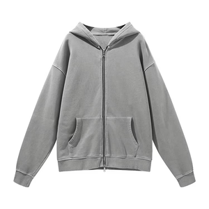 Sudadera con capucha y cremallera completa recortada con logotipo personalizado esencial para hombre, ropa de calle de alta calidad, sudaderas con capucha con cremallera personalizadas de peso pesado - Product Image 4
