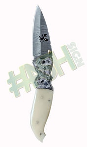 Cuchillo de caza y táctico de acero de Damasco de 8,75 pulgadas hecho a mano con cuchillo plegable con mango de hueso de diseño fresco - Product Image 3