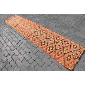 1.9x10.1 ft <b>Runner</b> Turkish <b>Rug</b>, Vintage <b>Rug</b>, Orange Brown Solid Wool <b>Rug</b> - Product Image 2