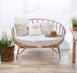 Sofá de mimbre de bambú curvo de 2 plazas de lujo moderno, Banco de jardín para sala de estar al aire libre con diseño elegante para hoteles y salones - Product Image 6