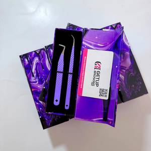 แหนบดึงขนตาปลายเรียบเคลือบสีม่วง ขนาด 10 มม. ป้องกันแม่เหล็ก แบบ Star Cutout 90 องศา สำหรับขายส่ง - Product Image 2