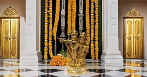 Estilo moderno latón Radha Krishna estatua amor Dios o DIOSA símbolo de pie en el trono para el hogar Oficina o templo - Product Image 3